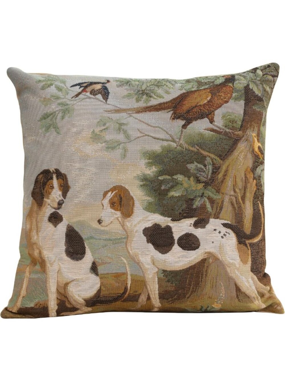 Cozy Hunting Dogs Tapestry Throw Pillow Cover - 19x19 Decorative Cushion